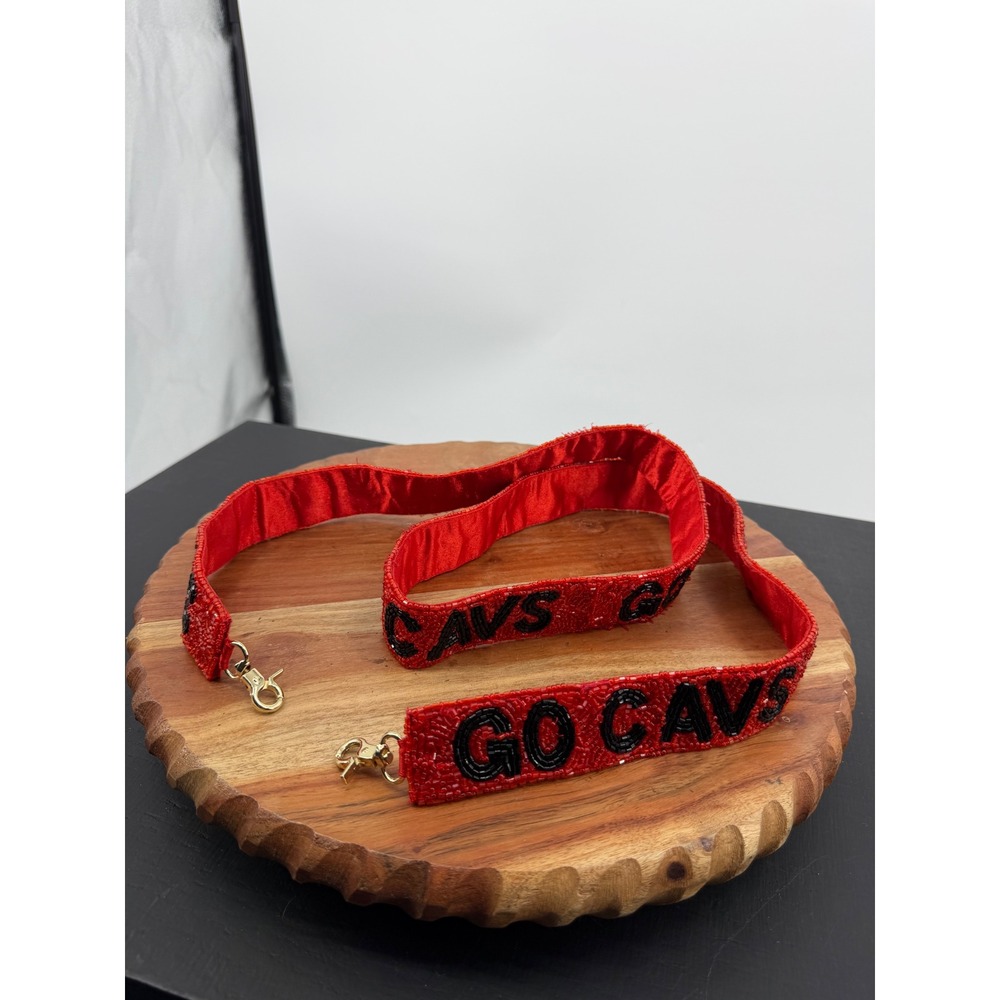 Moyna Go Cavs Beaded Purse Strap Womens OS Red Black Gold Tone Hardware New